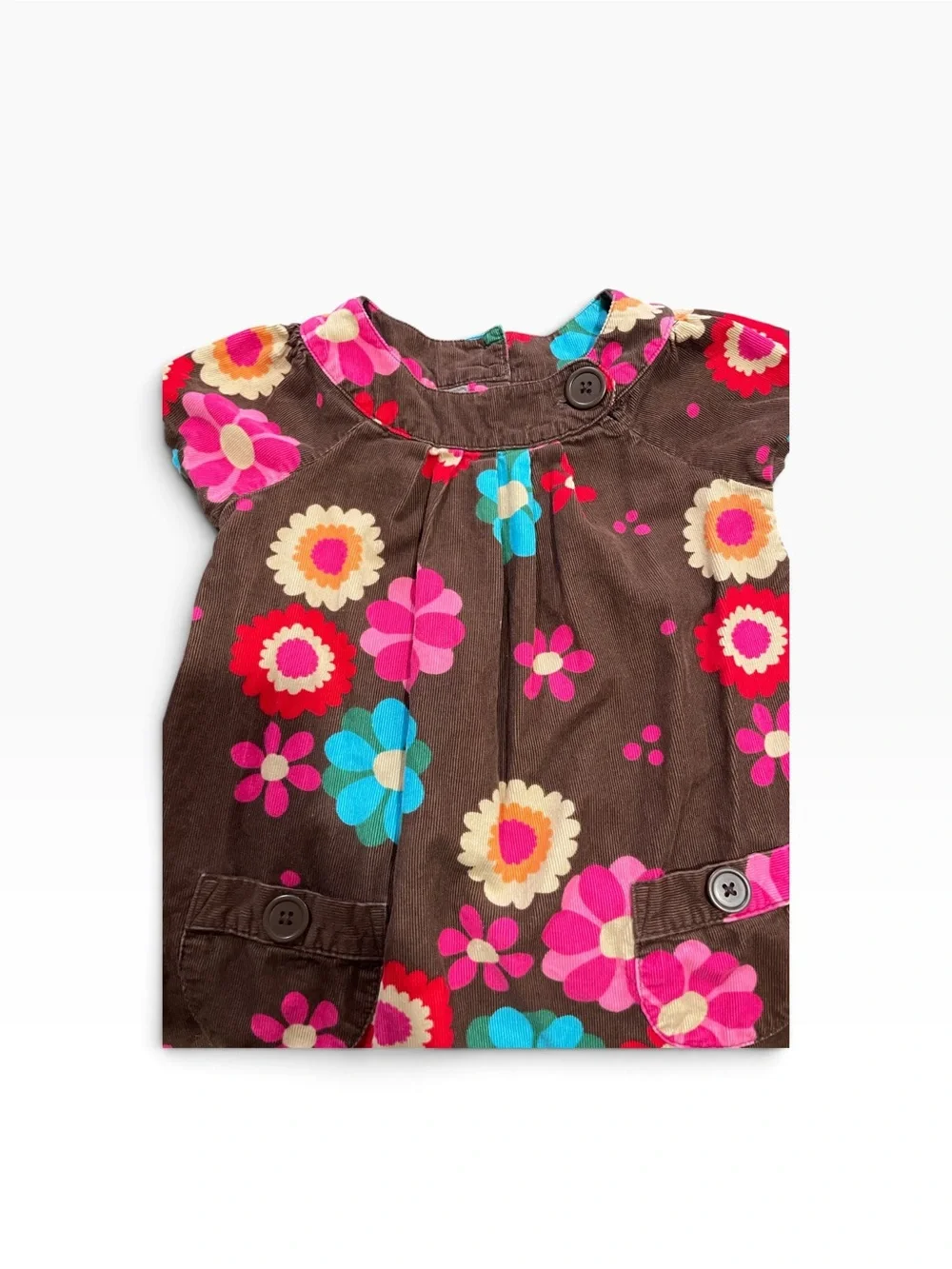 Carter’s Brown Floral Corduroy Dress with Bright Pink & Turquoise Blooms Size 4